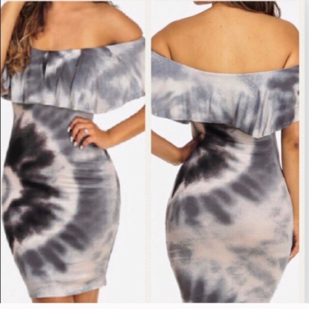 NWT Gray Tie-Dye Off Shoulder Dress
